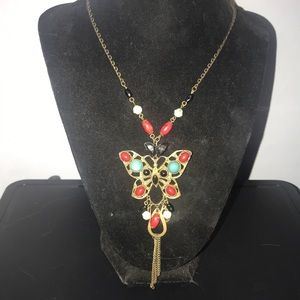 Vintage Beaded Butterfly Necklace